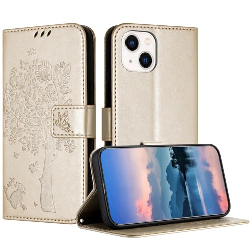 RADOO Handyhülle für iPhone 15 Plus[6.7-Inch] Hülle Leder für Klappbar PU Leder Tasche Flip Wallet Stoßfeste Case Schutzhülle Klapphülle für iPhone 15 Plus Hülle Lederhülle(Gold) von RADOO