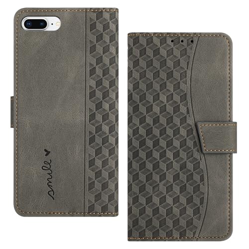 RADOO Handyhülle für iPhone 8 Plus/iPhone 7 Plus (5,5 Zoll) Hülle Leder für Klappbar PU Leder Tasche Flip Wallet Stoßfeste Case Schutzhülle Klapphülle für iPhone 8 Plus Hülle Lederhülle (Asche) von RADOO