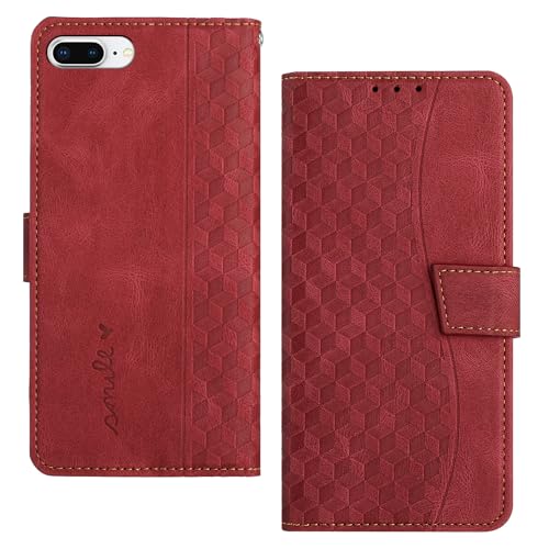 RADOO Handyhülle für iPhone 8 Plus/iPhone 7 Plus (5,5 Zoll) Hülle Leder für Klappbar PU Leder Tasche Flip Wallet Stoßfeste Case Schutzhülle Klapphülle für iPhone 8 Plus Hülle Lederhülle (Rot) von RADOO
