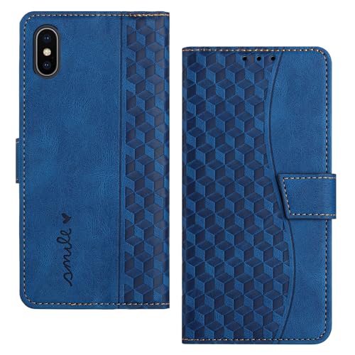 RADOO Handyhülle für iPhone X/XS(5,8 Zoll) Hülle Leder für Klappbar PU Leder Tasche Flip Wallet Stoßfeste Case Schutzhülle Klapphülle für iPhone X/XS Hülle Lederhülle (Blau) von RADOO