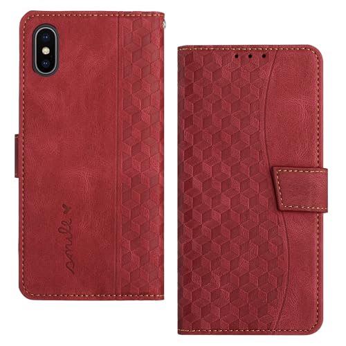 RADOO Handyhülle für iPhone X/XS(5,8 Zoll) Hülle Leder für Klappbar PU Leder Tasche Flip Wallet Stoßfeste Case Schutzhülle Klapphülle für iPhone X/XS Hülle Lederhülle (Rot) von RADOO