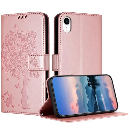 RADOO Handyhülle für iPhone XR[6.1-Inch] Hülle Leder für Klappbar PU Leder Tasche Flip Wallet Stoßfeste Case Schutzhülle Klapphülle für iPhone XR Hülle Lederhülle(Rosa) von RADOO