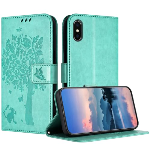 RADOO Handyhülle für iPhone XS Max[6.5-Inch] Hülle Leder für Klappbar PU Leder Tasche Flip Wallet Stoßfeste Case Schutzhülle Klapphülle für iPhone XS Max Hülle Lederhülle(Grün) von RADOO