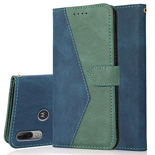 RADOO Kompatibel mit Motorola Moto E6 Plus Hülle, Premium PU Leder Tasche Case Klappbar Handyhülle mit [Kartenfach] [Magnet] Cover Flip Case 360 Grad Rundum Komplett-Schutz Klapphülle (Blau Grün) von RADOO