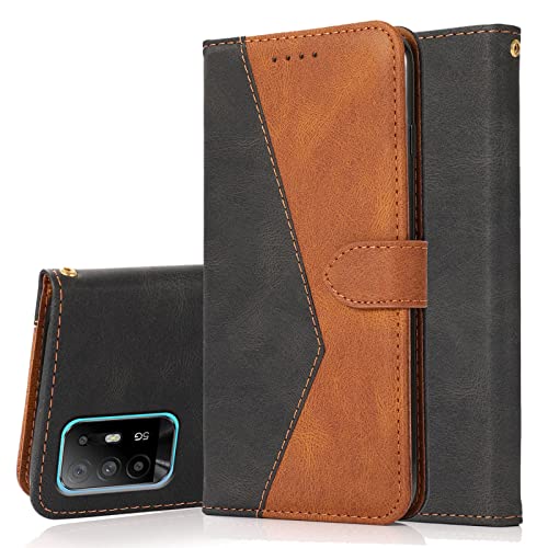 RADOO Kompatibel mit Oppo A94 5G Hülle, Premium PU Leder Tasche Case Klappbar Handyhülle mit [Kartenfach] [Magnet] Cover Flip Case 360 Grad Rundum Komplett-Schutz Klapphülle(Schwarz Braun) von RADOO