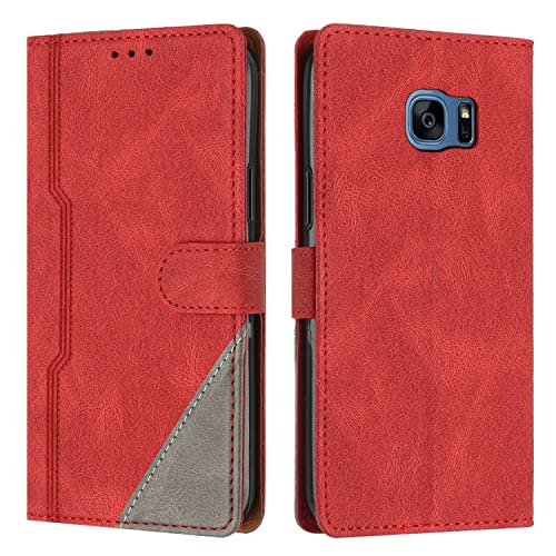 RADOO Kompatibel mit Samsung Galaxy S7 Hülle, PU Leder Handyhülle [Stand Feature] [Kartenfachr] [Magnetic Closure Snap] Schutzhülle Klappbar Flip Case Cover für Samsung Galaxy S7 (Rot) von RADOO