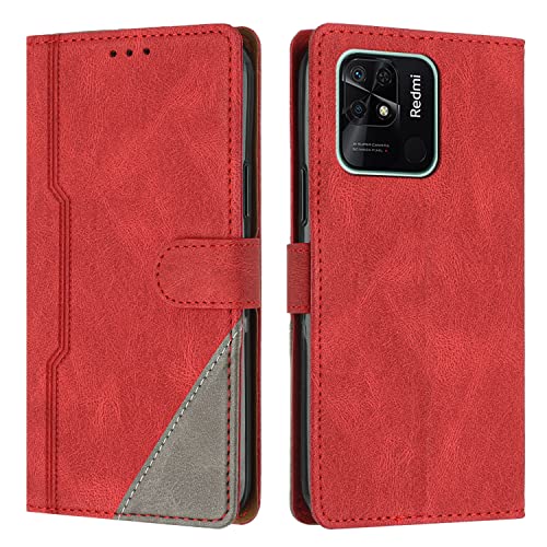 Radoo Kompatibel mit Xiaomi Redmi 10C Hülle, PU Leder Handyhülle [Stand Feature] [Kartenfachr] [Magnetic Closure Snap] Schutzhülle Klappbar Flip Case Cover für Xiaomi Redmi 10C (Rot) von Radoo