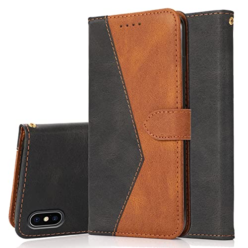 RADOO Kompatibel mit iPhone XS/iPhone X Hülle (5,8 Zoll), PU Leder Tasche Case Klappbar Handyhülle mit [Kartenfach] [Magnet] Cover Flip Case 360 Grad Rundum Komplett-Schutz Klapphülle(Schwarz Braun) von RADOO