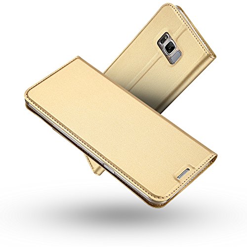 RADOO Schutzhülle für Galaxy S8, ultradünn, aus PU-Leder, Premium-Schutzhülle mit Klappdeckel [Stoßfest TPU] Schutzhülle Bumper Folio mit [Kartenschlitz] für Samsung S8 (Gold) von RADOO