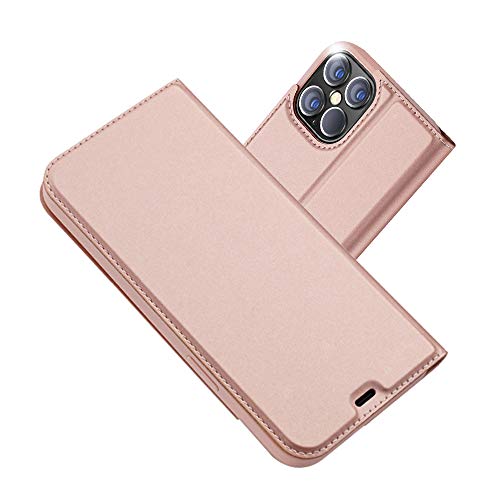 RADOO Schutzhülle für iPhone 12 Pro Max (6,7 Zoll), ultradünn, aus PU-Leder, Premium-Klappetui, stoßfest, TPU, Kartenschlitz, Magnetverschluss, Roségold von RADOO