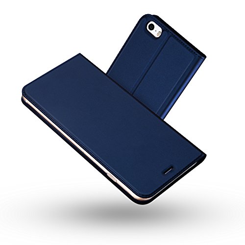 RADOO Schutzhülle für iPhone 5, iPhone 5S, Schutzhülle iPhone SE, ultradünn, aus PU-Leder, Premium-Schutzhülle mit Klappdeckel, Schutzhülle für iPhone 5/5S/SE 4 Zoll (blau) von RADOO
