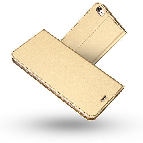 RADOO Schutzhülle für iPhone 6 Plus, ultradünn, aus PU-Leder, mit Klappdeckel, Schutzhülle für Apple iPhone 6S Plus/iPhone 6 Plus (Gold) von RADOO