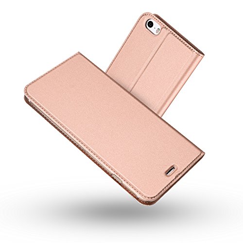 RADOO iPhone 5/5S/SE Hülle, Premium PU Leder Handyhülle Brieftasche-Stil Magnetisch Folio Flip Klapphülle Etui Brieftasche Hülle Schutzhülle Case Cover für Apple iPhone 5/iPhone 5S 4 Zoll (Rose Gold) von RADOO