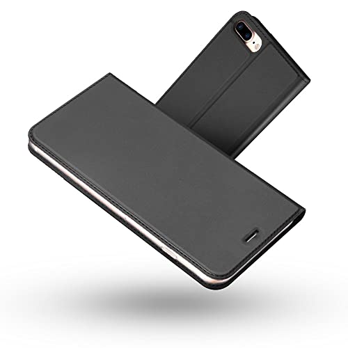 RADOO iPhone 8 Plus Hülle,iPhone 7 Plus Hülle, Premium PU Leder Handyhülle Brieftasche-Stil Magnetisch Klapphülle Etui Brieftasche Hülle Schutzhülle für Apple iPhone 7/8 Plus 5.5" (Schwarz grau) von RADOO