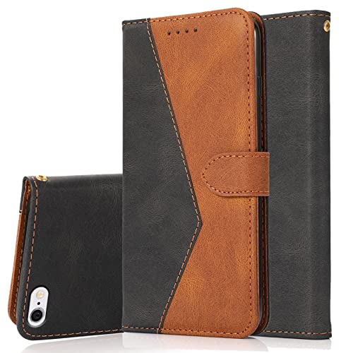 Radoo Kompatibel mit iPhone SE 2020/iPhone 8/iPhone 7 Hülle (4,7 Zoll), PU Leder Tasche Case Klappbar Handyhülle mit [Kartenfach][Magnet] Cover Flip Case 360 Grad Rundum Komplett-Schutz(Schwarz Braun) von RADOO