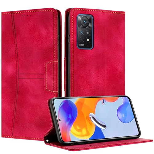 RADOO Kompatible Redmi Note 11 Pro 4G / 5G Hülle, Faltbare PU Premium Leder Flip Handyhülle mit Kartensteckplatzständer Magnetverschluss Stoßfeste Lederhülle (Rot) von RADOO