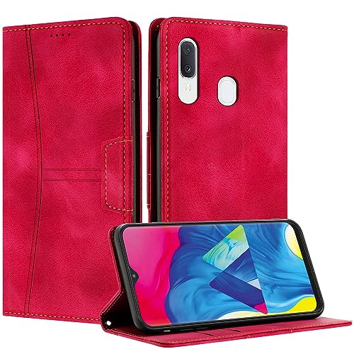 Radoo Kompatible Samsung Galaxy A40 Hülle, Faltbare PU Premium Leder Flip Handyhülle mit Kartensteckplatzständer Magnetverschluss Stoßfeste Lederhülle (Rot) von RADOO
