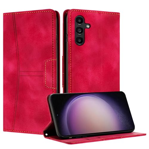 Radoo Kompatible Samsung Galaxy S23 FE Hülle, Faltbare PU Premium Leder Flip Handyhülle mit Kartensteckplatzständer Magnetverschluss Stoßfeste Lederhülle (Rot) von RADOO