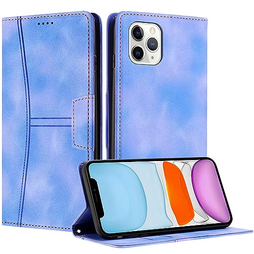 Radoo Kompatible iPhone 11 Pro Max Hülle, Faltbare PU Premium Leder Flip Handyhülle mit Kartensteckplatzständer Magnetverschluss Stoßfeste Lederhülle (Blau) von RADOO
