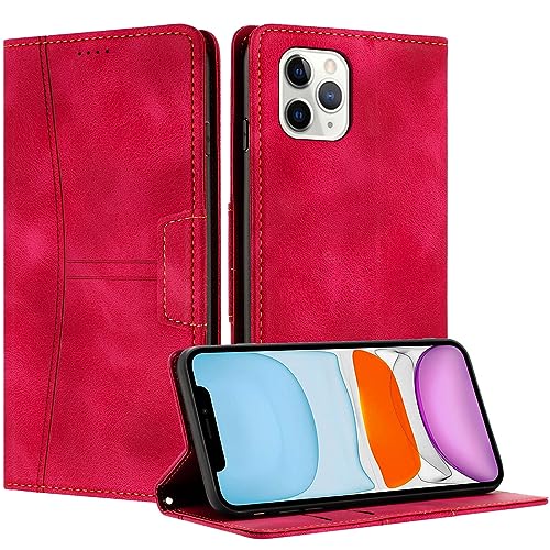 Radoo Kompatible iPhone 11 Pro Max Hülle, Faltbare PU Premium Leder Flip Handyhülle mit Kartensteckplatzständer Magnetverschluss Stoßfeste Lederhülle (Rot) von RADOO