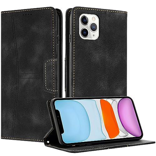 RADOO Kompatible iPhone 11 Pro Max Hülle, Faltbare PU Premium Leder Flip Handyhülle mit Kartensteckplatzständer Magnetverschluss Stoßfeste Lederhülle (Schwarz) von RADOO