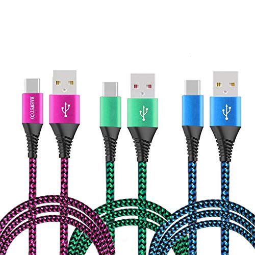 RAEWSTCO 3 Packungen USB-Typ-C-Kabel 3A / 5A Ultraschnelles Laden USB-C-Ladekabel aus Nylon Aluminiumgehäuse spezielles Design zur Unterstützung der Zugentlastung (2M+2.5M+3M) von RAEWSTCO