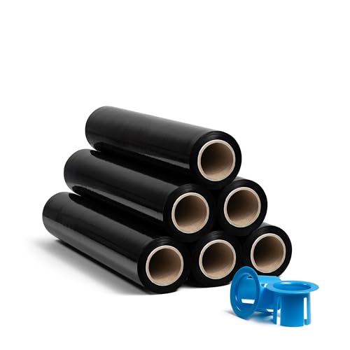 RAGO® Stretchfolie Schwarz 6 Stück I Strechfolienrolle mit Handabroller 0,85 kg (7,5 x 7,5 x 40 cm) I Möbelfolie I Verpackungsmaterial I Umzugsfolie I Folie für möbel I Packfolien 150m von RAGO
