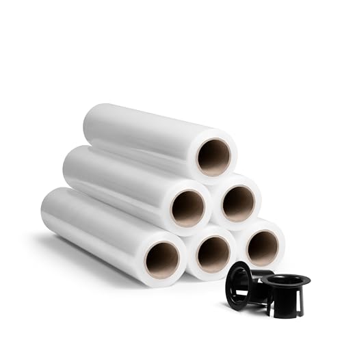RAGO® Stretchfolie Transparent 6 Stück I Strechfolienrolle mit Handabroller 0,85 kg (7,5 x 7,5 x 40 cm) I Möbelfolie I Verpackungsmaterial I Umzugsfolie I Folie für möbel I Packfolien 150m von RAGO