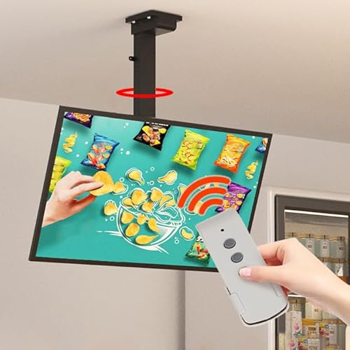 tv deckenhalterung elektrisch, 360°-Drehung deckenhalterung für Fernseher elektrisch, Höhenverstellbare Lift 130cm, tv Halterung Decke elektrisch zum für 32-70 Zoll Fernseher (360° Rotation 90-220) von RAJYQODIS