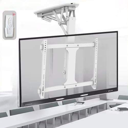 tv deckenhalterung elektrisch, deckenhalterung für Fernseher elektrisch mit automatischem Lift, elektrische fernsehhalterung Decke für 32-70-Zoll-Fernseher, Tragfähigkeit 45 kg (White) von RAJYQODIS