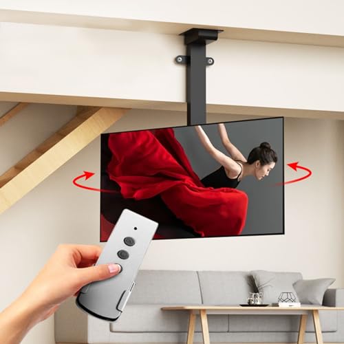 tv deckenhalterung elektrisch, tv Lift elektrisch mit 360° Drehung nach Links und rechts, Boden- und Deckeninstallationsmethoden, passend für Flache und Gebogene Fernseher (Größe: 1300–2300 mm) von RAJYQODIS