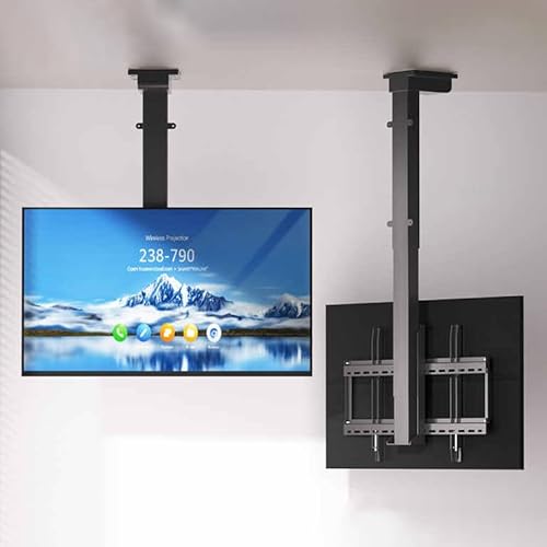 tv deckenhalterung elektrisch, tv Lift elektrisch mit Memory-Funktion für 32-70 Zoll Flach & Curved Fernseher, bis zu 60kg, max VESA 600x400mm, Zwei Installationsmethoden (730-1730mm) von RAJYQODIS