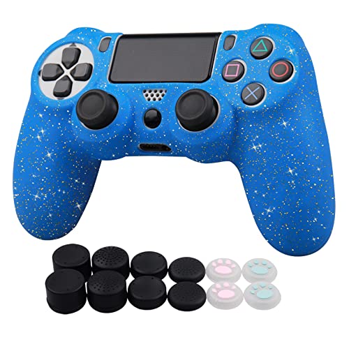 RALAN PS4 Glitzer Silikon Controller Skins mit 12 Daumengriffen Schweißfest Anti-Rutsch Controller Cover Skin Protector Kompatibel mit Playstation 4 Slim/Playstation 4 Pro Controller von RALAN