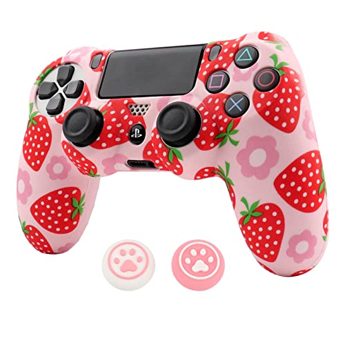 RALAN Rosa Controller Skins für PS4, Obst Silikon Controller Cover Skin Protector kompatibel /PS4 Slim/PS4 Pro Controller mit 2 niedlichen Daumen Griffe Caps von RALAN