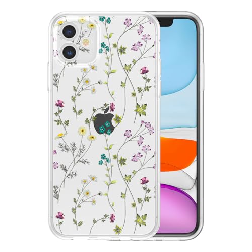 RALEAVO Blume Hülle Kompatibel mit iPhone 12 (6.1"), Klar Stoßfeste Silikon Hülle mit Niedlichen Motiv Dünne Handyhülle Kameraschutz Schutzhülle für iPhone 12-Klar von RALEAVO