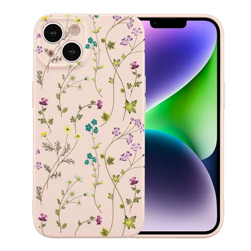 RALEAVO Blume Hülle Kompatibel mit iPhone 13 (6.1"), Stoßfeste Silikon Hülle mit Niedlichen Motiv Dünne Handyhülle Kameraschutz Schutzhülle für iPhone 13-Rosa von RALEAVO