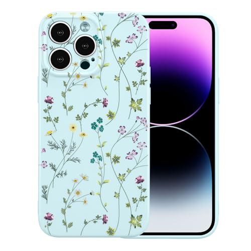RALEAVO Blume Hülle Kompatibel mit iPhone 13 Pro Max (6.7"), Stoßfeste Silikon Hülle mit Niedlichen Motiv Dünne Handyhülle Kameraschutz Schutzhülle für iPhone 13 Pro Max-Blau von RALEAVO