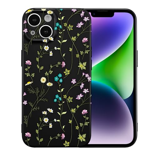 RALEAVO Blume Hülle Kompatibel mit iPhone 14 Plus (6.7"), Stoßfeste Silikon Hülle mit Niedlichen Motiv Dünne Handyhülle Kameraschutz Schutzhülle für iPhone 14 Plus-Schwarz von RALEAVO