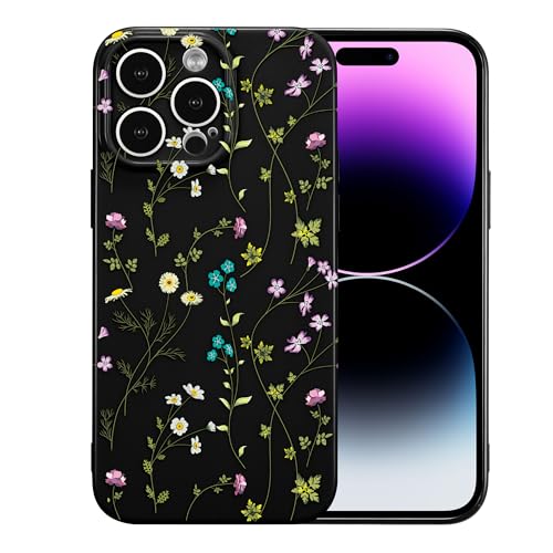 RALEAVO Blume Hülle Kompatibel mit iPhone 14 Pro Max (6.7"), Stoßfeste Silikon Hülle mit Niedlichen Motiv Dünne Handyhülle Kameraschutz Schutzhülle für iPhone 14 Pro Max-Schwarz von RALEAVO