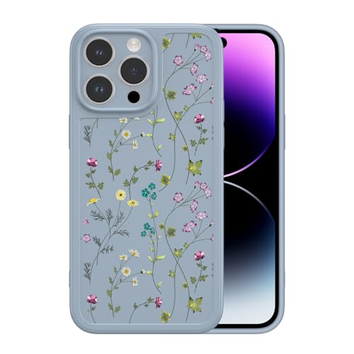 RALEAVO Blume Hülle Kompatibel mit iPhone 15 Pro (6.1"), Stoßfeste Silikon Hülle mit Niedlichen Motiv Dünne Handyhülle Kameraschutz Schutzhülle für iPhone 15 Pro-Grau von RALEAVO