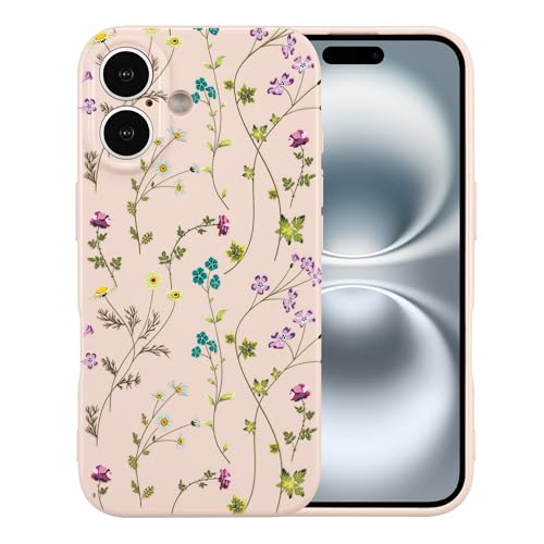 RALEAVO Blume Hülle Kompatibel mit iPhone 16 (6.1"), Stoßfeste Silikon Hülle mit Niedlichen Motiv Dünne Handyhülle Kameraschutz Schutzhülle für iPhone 16-Rosa von RALEAVO