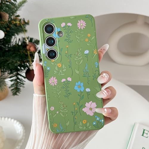 RALEAVO Blumen Handyhülle für Samsung Galaxy S25 Plus, Hochwertiges Flüssig Silikon Stoßfeste Schutzhülle mit niedlich Blumen, Ultra Dünn mit Microfiber Matt Hülle für Samsung S25 Plus-Grün/Kosmos RALEAVO Blumen Handyhülle für Samsung Galaxy S25 Plus, Hochwertiges Flüssig Silikon Stoßfeste Schutzhülle mit niedlich Blumen, Ultra Dünn mit Microfiber Matt Hülle für Samsung S25 Plus-Grün/Kosmos von RALEAVO