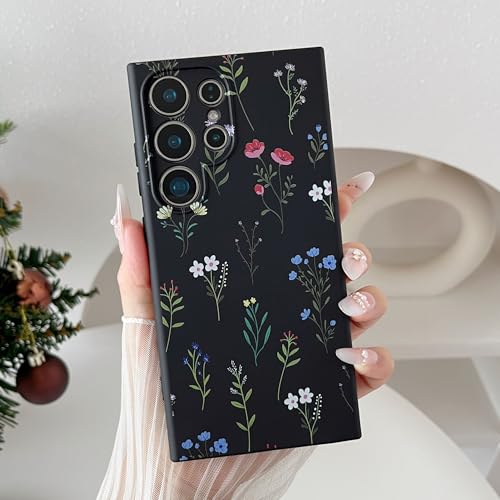 RALEAVO Blumen Handyhülle für Samsung Galaxy S25 Ultra, Hochwertiges Flüssig Silikon Stoßfeste Schutzhülle mit niedlich Blumen, Ultra Dünn mit Microfiber Matt Hülle für Samsung S25 Ultra-Schwarz/Daisy RALEAVO Blumen Handyhülle für Samsung Galaxy S25 Ultra, Hochwertiges Flüssig Silikon Stoßfeste Schutzhülle mit niedlich Blumen, Ultra Dünn mit Microfiber Matt Hülle für Samsung S25 Ultra-Schwarz/Daisy von RALEAVO