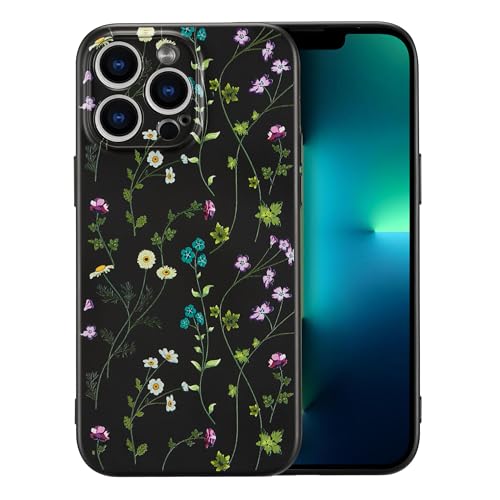 RALEAVO Blumen Handyhülle für iPhone 13 Pro Max, Hochwertiges Flüssig Silikon Stoßfeste Schutzhülle mit niedlichen Blumenmustern, Ultra Dünn mit Microfiber Matt Hülle für iPhone 13 Pro Max-Schwarz RALEAVO Blumen Handyhülle für iPhone 13 Pro Max, Hochwertiges Flüssig Silikon Stoßfeste Schutzhülle mit niedlichen Blumenmustern, Ultra Dünn mit Microfiber Matt Hülle für iPhone 13 Pro Max-Schwarz von RALEAVO