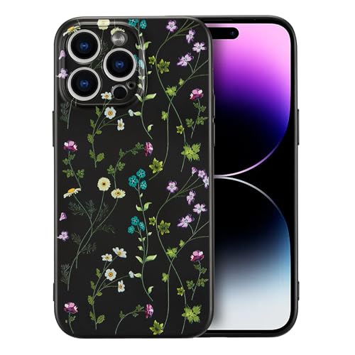 RALEAVO Blumen Handyhülle für iPhone 14 Pro Max, Hochwertiges Flüssig Silikon Stoßfeste Schutzhülle mit niedlichen Blumenmustern, Ultra Dünn mit Microfiber Matt Hülle für iPhone 14 Pro Max-Schwarz RALEAVO Blumen Handyhülle für iPhone 14 Pro Max, Hochwertiges Flüssig Silikon Stoßfeste Schutzhülle mit niedlichen Blumenmustern, Ultra Dünn mit Microfiber Matt Hülle für iPhone 14 Pro Max-Schwarz von RALEAVO