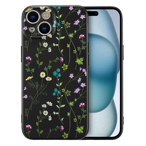 RALEAVO Blumen Handyhülle für iPhone 15 Plus, Hochwertiges Flüssig Silikon Stoßfeste Schutzhülle mit niedlichen Blumenmustern, Ultra Dünn mit Microfiber Matt Hülle für iPhone 15 Plus-Schwarz RALEAVO Blumen Handyhülle für iPhone 15 Plus, Hochwertiges Flüssig Silikon Stoßfeste Schutzhülle mit niedlichen Blumenmustern, Ultra Dünn mit Microfiber Matt Hülle für iPhone 15 Plus-Schwarz von RALEAVO