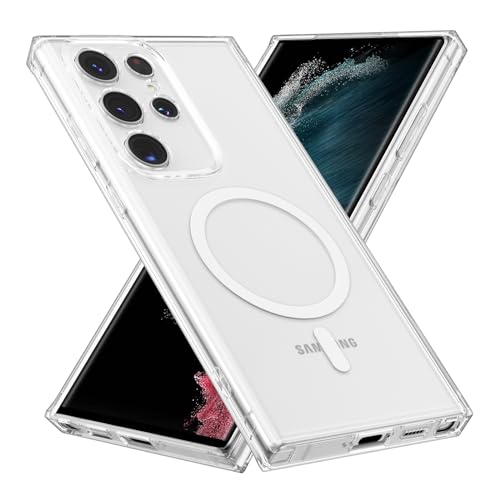 RALEAVO Handyhülle für Samsung Galaxy S22 Ultra 5G, Magnetische Klar Handyhülle Kompatibel mit MagSafe, Stoßfest Militär-Grade Schutz Bumper hülle für Samsung S22 Ultra, Klar (Magnetisch) von RALEAVO