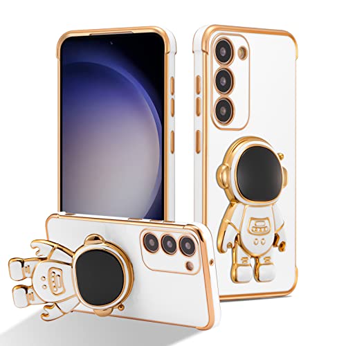 RALEAVO Hülle für Samsung Galaxy S23 5G mit Astronaut Ständer, Kameraschutz Kratzfest Stoßfeste Bumper Handyhülle mit 3D Cartoon für Galaxy S23-Weiß von RALEAVO