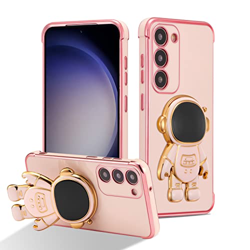 RALEAVO Hülle für Samsung Galaxy S23 Plus mit Astronaut Ständer, Kameraschutz Kratzfest Stoßfeste Bumper Handyhülle mit 3D Cartoon für Galaxy S23 Plus-Rosa von RALEAVO