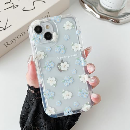 RALEAVO Hülle für iPhone 13, Klare Weiche TPU Handyhülle mit Blumen Muster, Dünne Silikon Stoßfeste Kamera-Schutzhülle für iPhone 13 (6,1") - Blau von RALEAVO